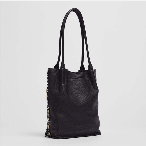 Hammitt Oliver Calf Hair Tote Medium Dapple Black Leather Handbag MobWife - Picture 4 of 16